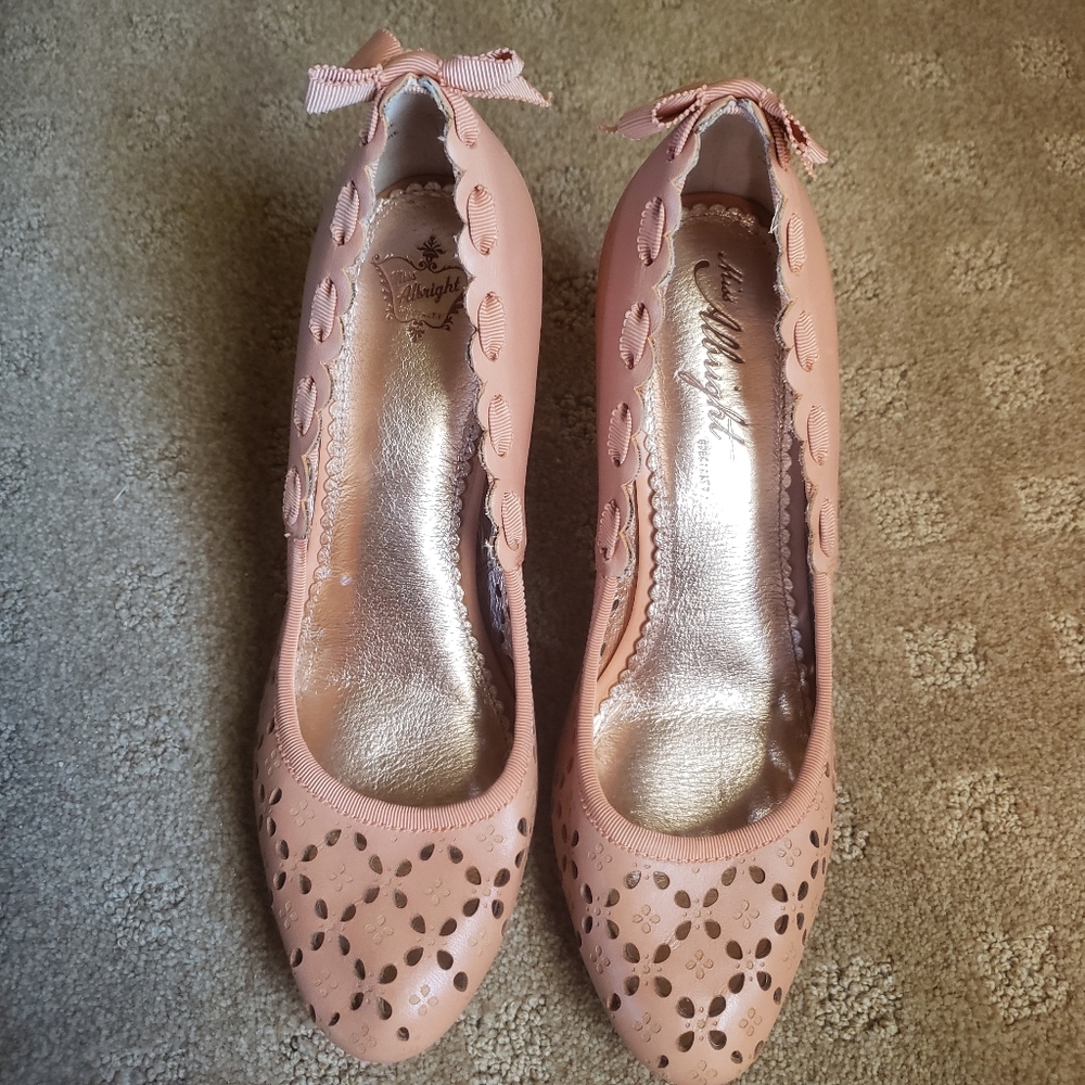 Miss Allbright Anthropologie Leather Ribbon Perforated Heels Size 8.5 - Picture 8 of 9